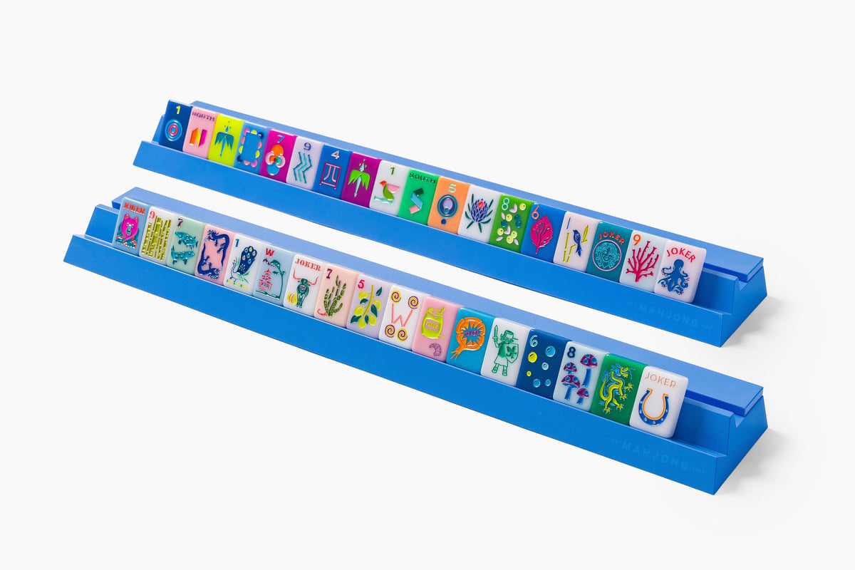 Stackable Plastic Mahjong Rack and Pusher: Set of 4 with drawstring bag