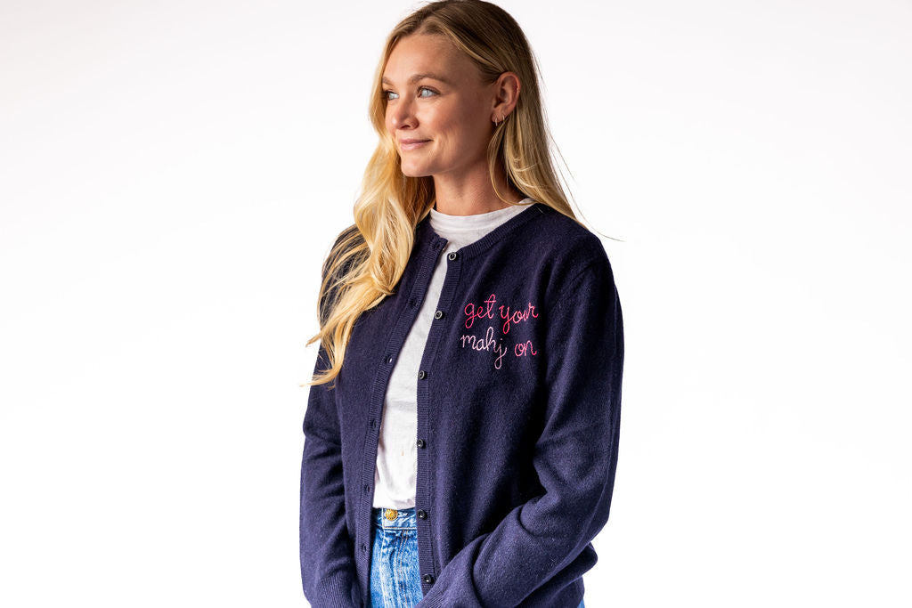 TML x Lingua Franca Navy Classic Cashmere Cardigan - Get Your Mahj On