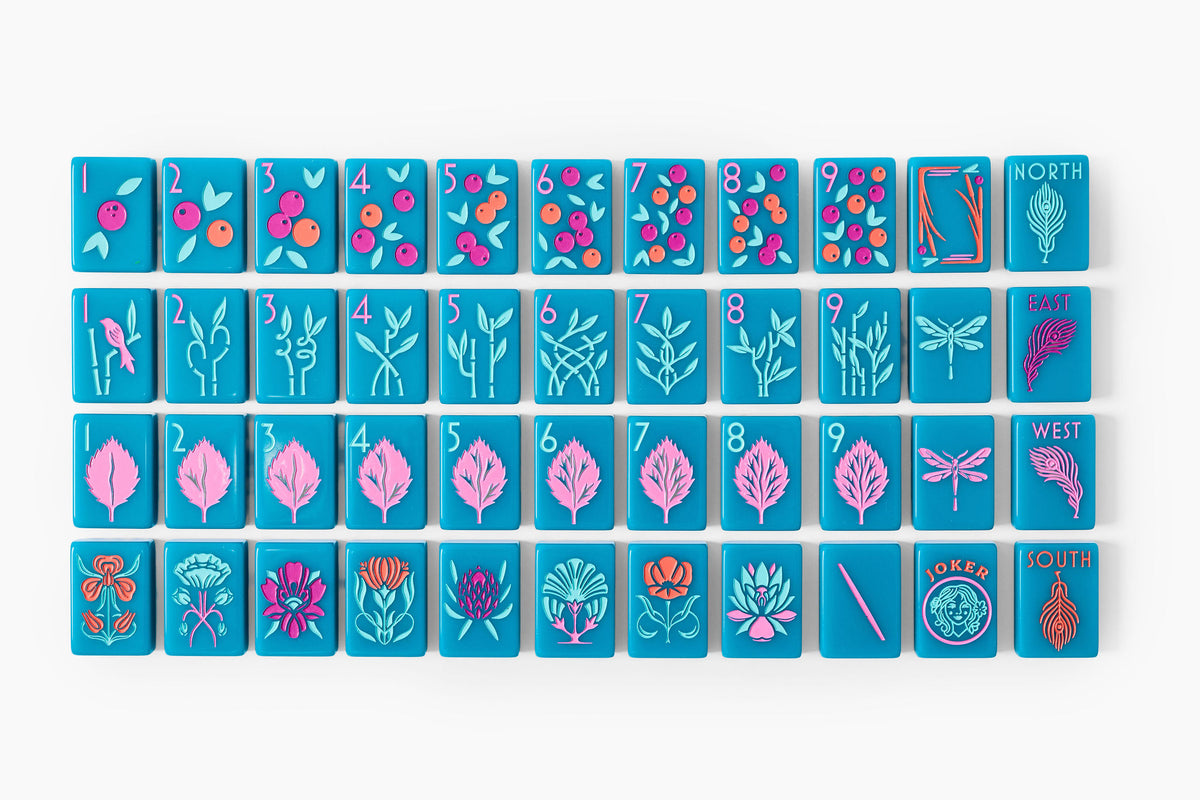 The Botanical Line: Deep Teal Mahjong Tiles