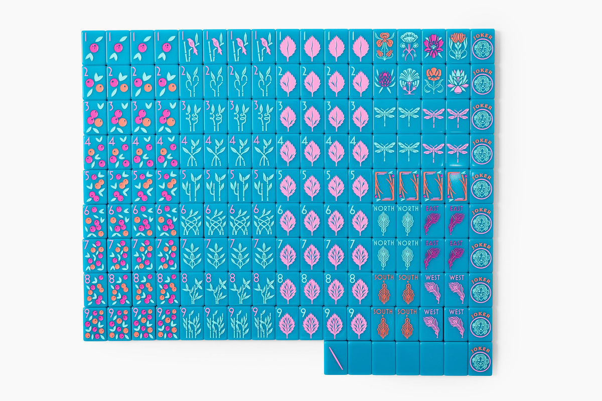 The Botanical Line: Deep Teal Mahjong Tiles