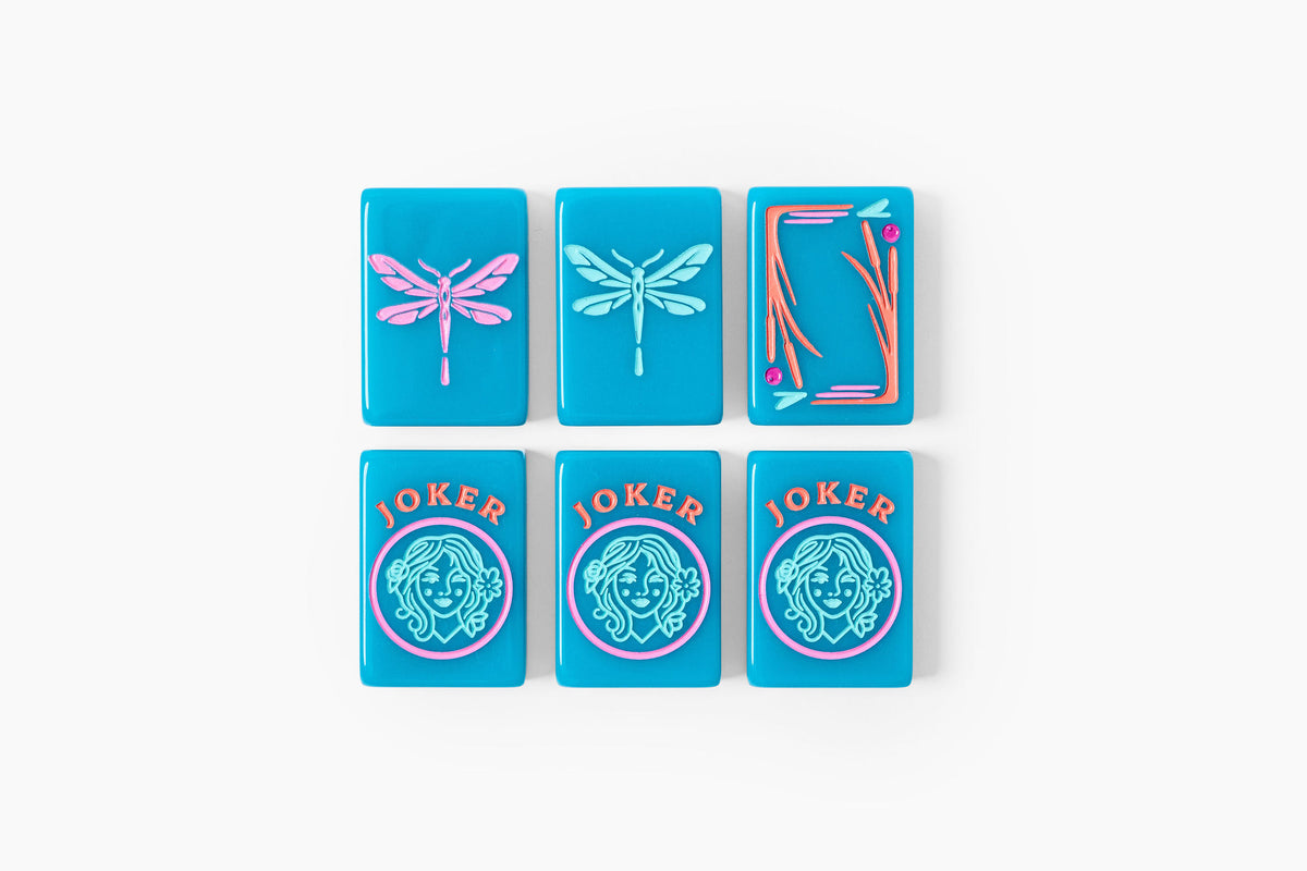 The Botanical Line: Deep Teal Mahjong Tiles
