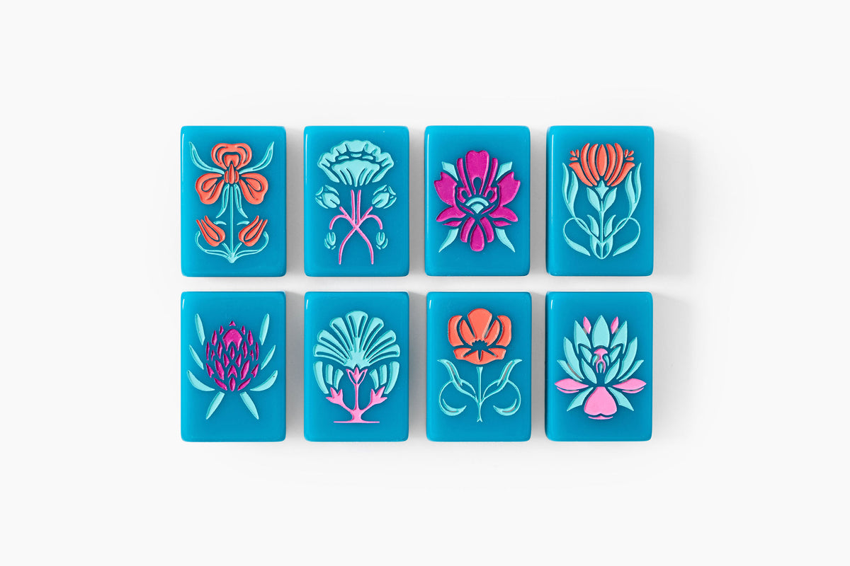 The Botanical Line: Deep Teal Mahjong Tiles