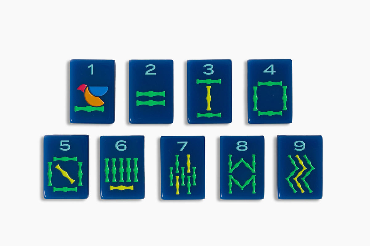 The Minimal Line: Admiral Blue Mahjong Tiles