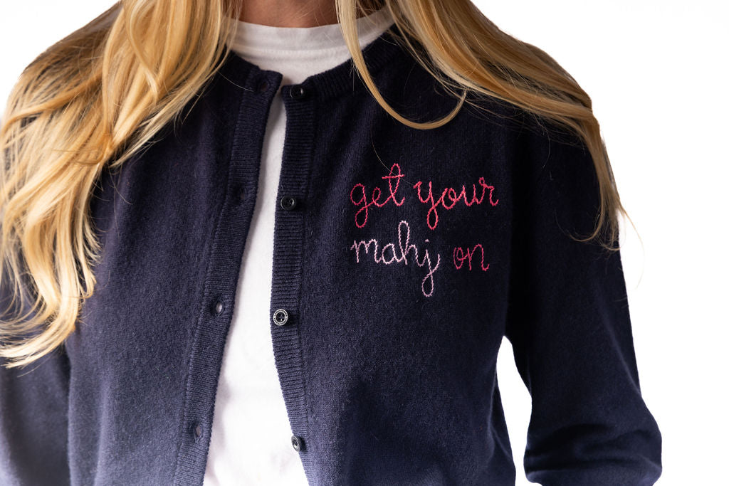 TML x Lingua Franca Navy Classic Cashmere Cardigan - Get Your Mahj On