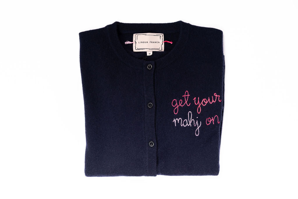 TML x Lingua Franca Navy Classic Cashmere Cardigan - Get Your Mahj On