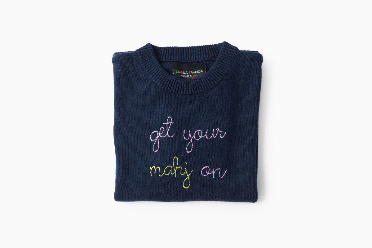 TML x Lingua Franca Maxine Navy Sweater - Get Your Mahj On