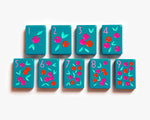 American Mahjong Tile Set to play the game of mahjong. Custom mahjong dot tiles is from the botanical line featured in a deep teal.