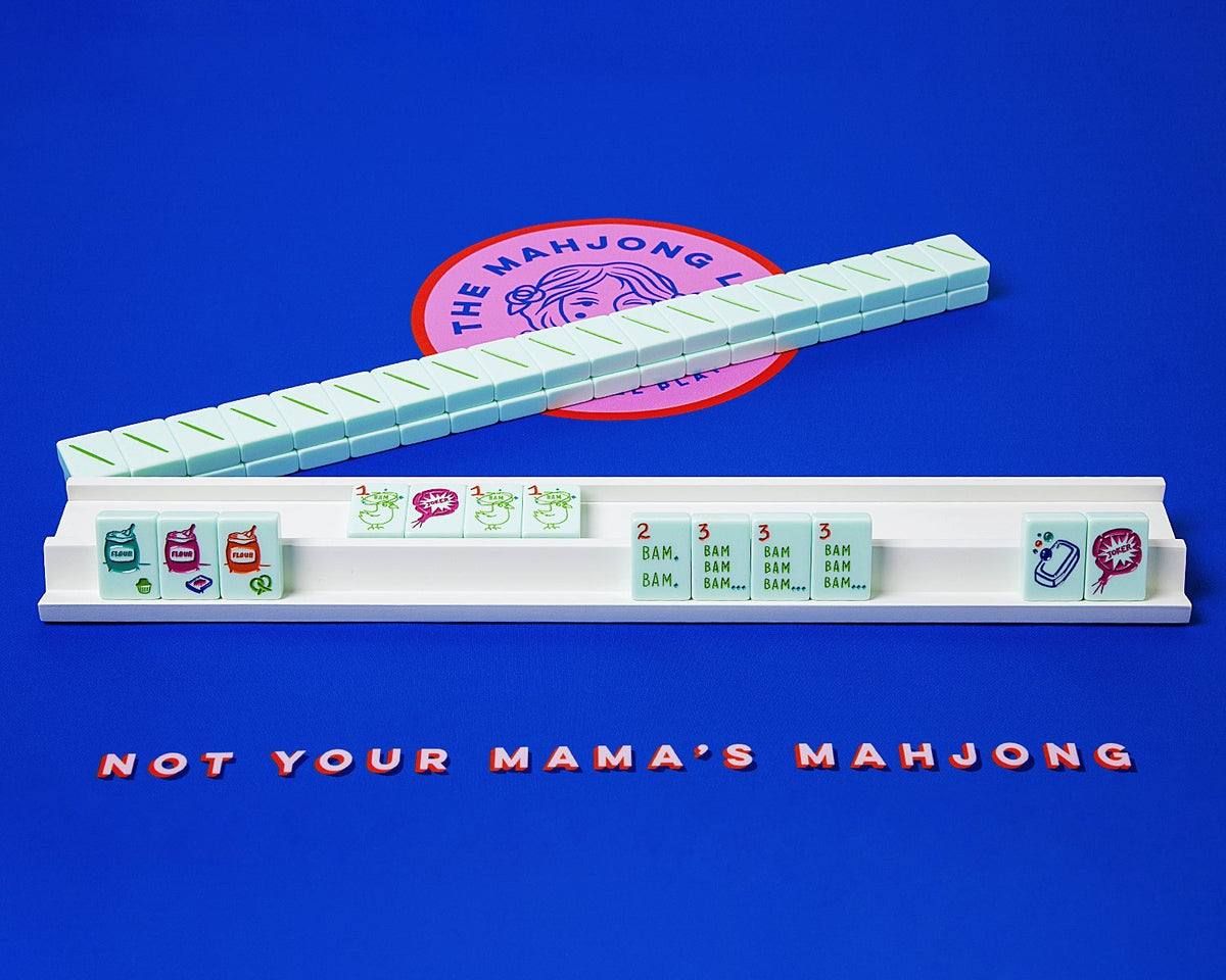 mahjong tiles on custom mahjong rack and pusher