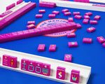play mahjong on with wooden rack and pushers made to fit our custom mahjong set