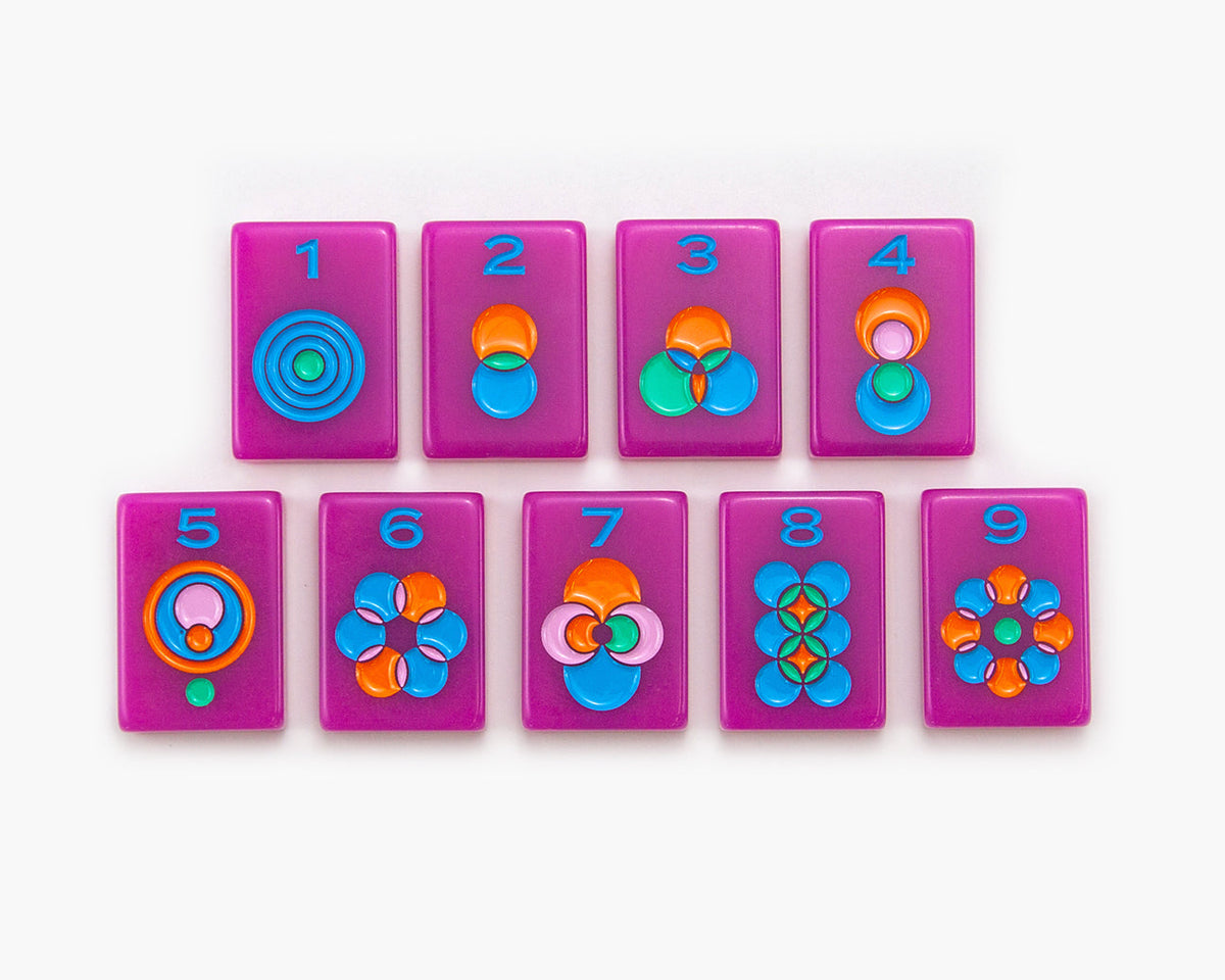 The Minimal Line Neon Purple color way featuring the dots in an American Mahjong Tiles.