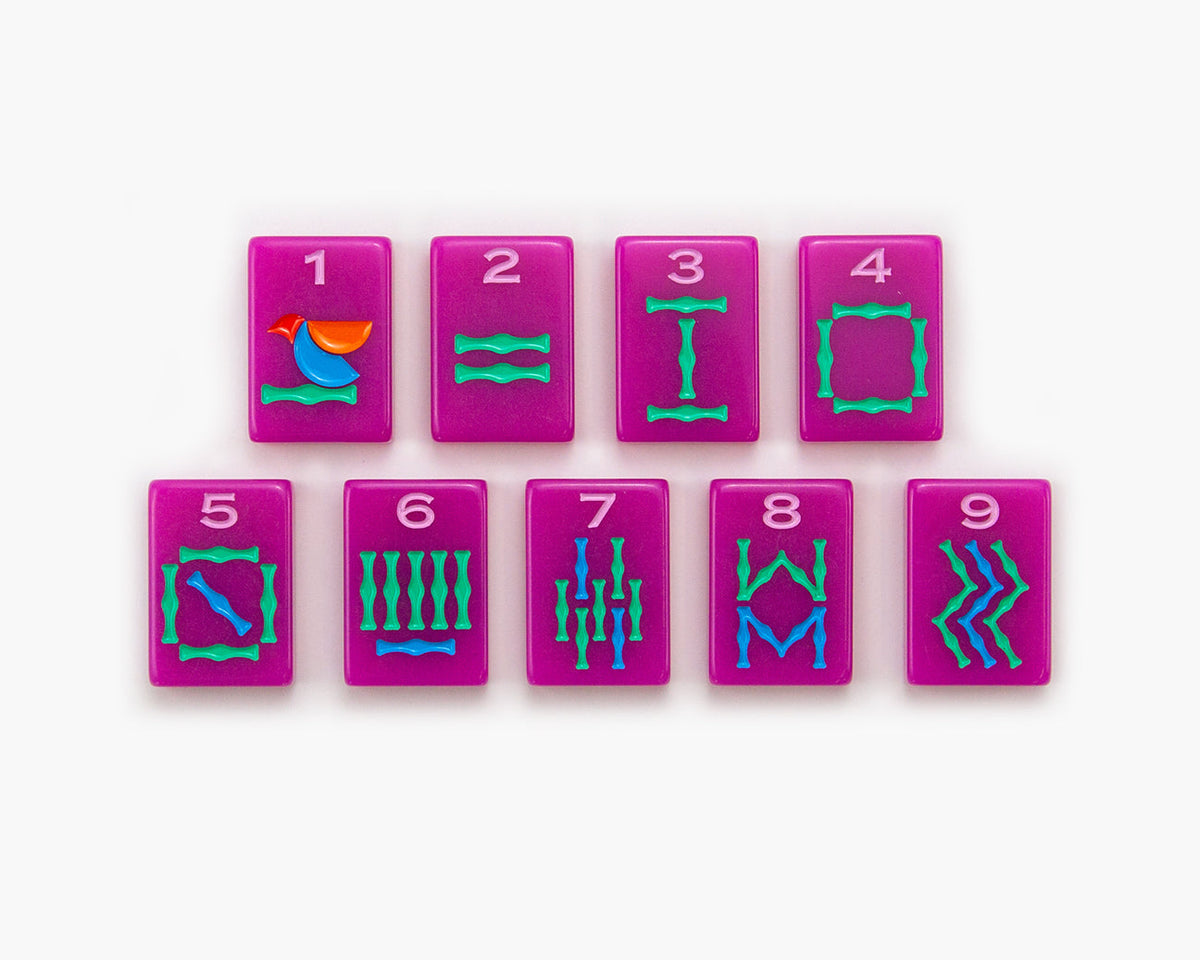 The Minimal Line Neon Purple color way featuring the bams in an American Mahjong Tiles.