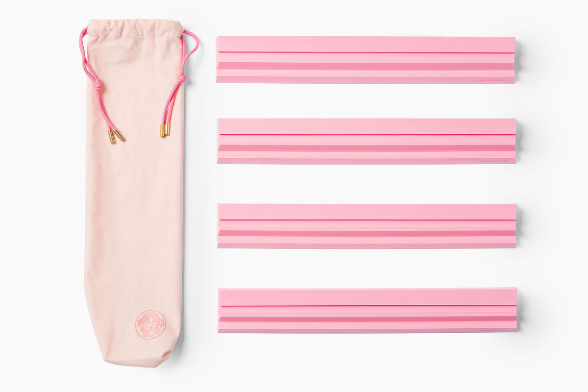 Stackable Plastic Mahjong Rack and Pusher: Set of 4 with drawstring bag