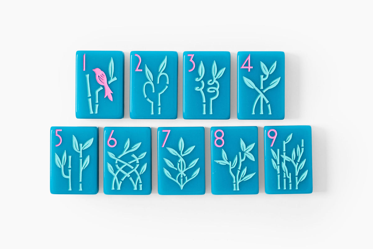 The Botanical Line: Deep Teal Mahjong Tiles