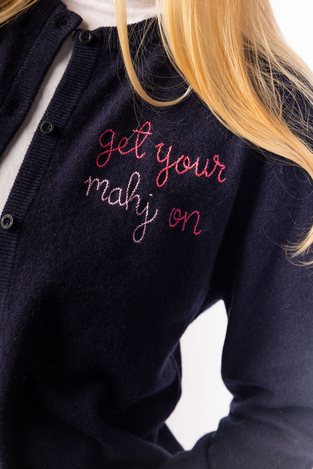 TML x Lingua Franca Navy Classic Cashmere Cardigan - Get Your Mahj