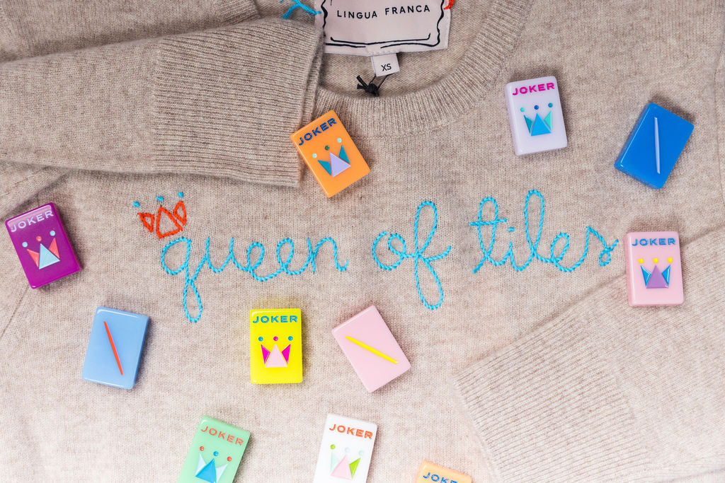 TML x Lingua Franca Oatmeal Cashmere Crewneck - Queen of Tiles