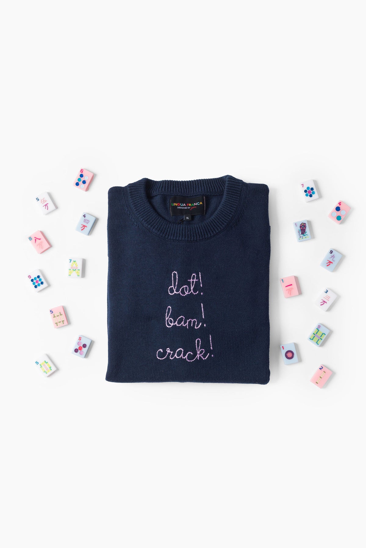 TML x Lingua Franca Maxine Navy Sweater - Dot, Bam, Crack