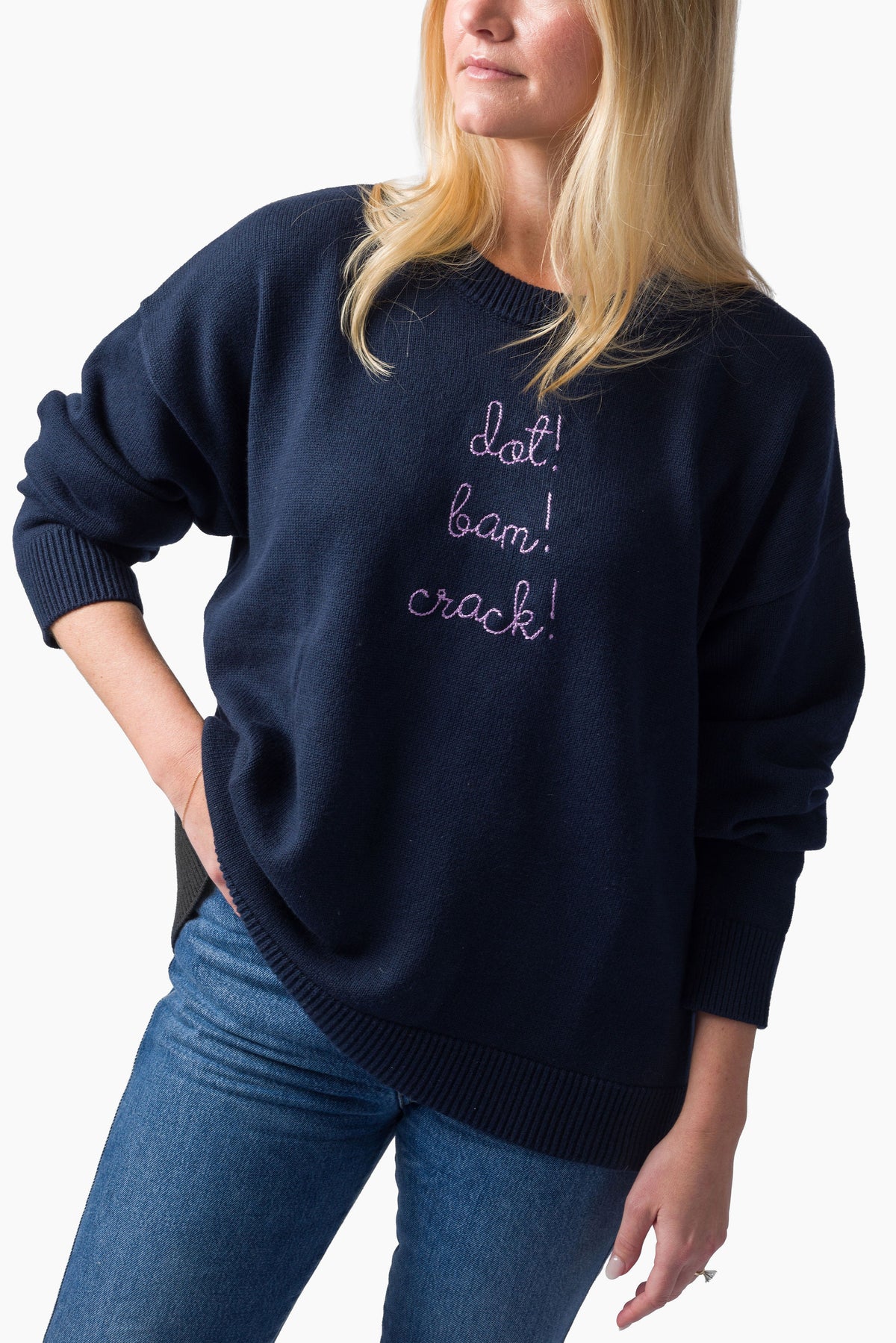 TML x Lingua Franca Maxine Navy Sweater - Dot, Bam, Crack