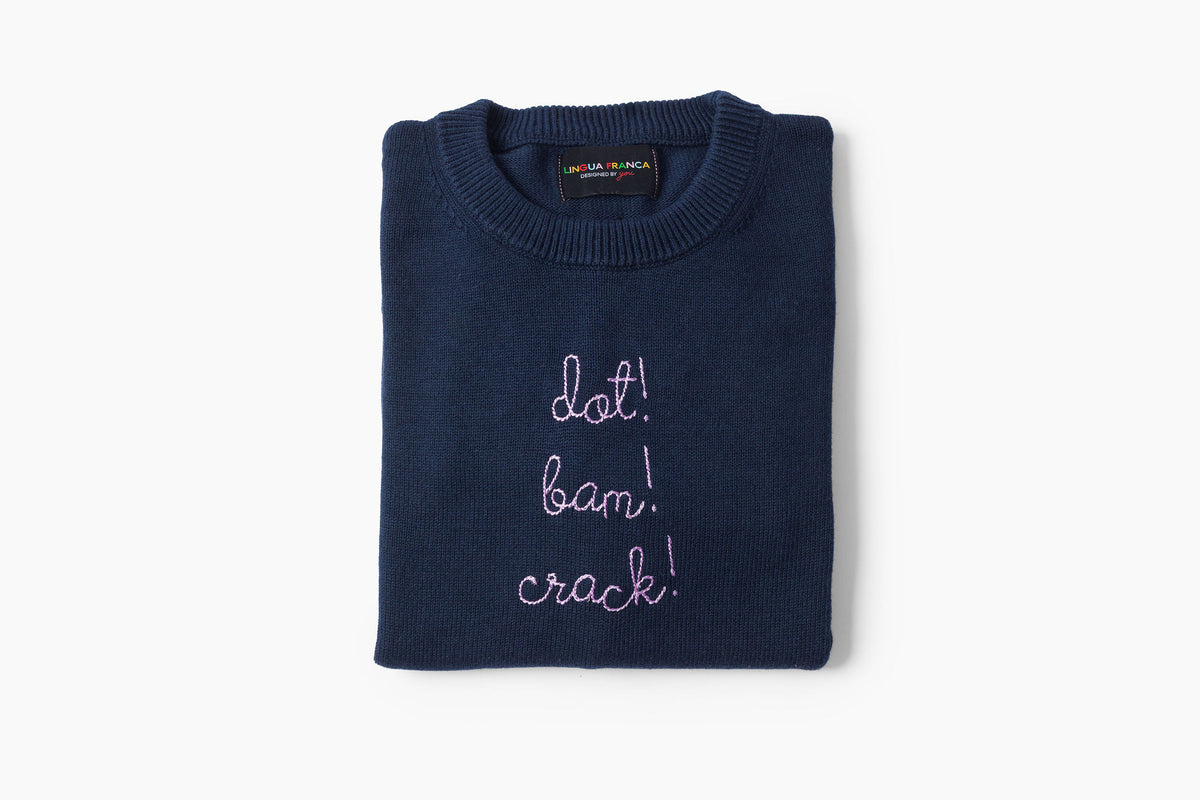 TML x Lingua Franca Maxine Navy Sweater - Dot, Bam, Crack