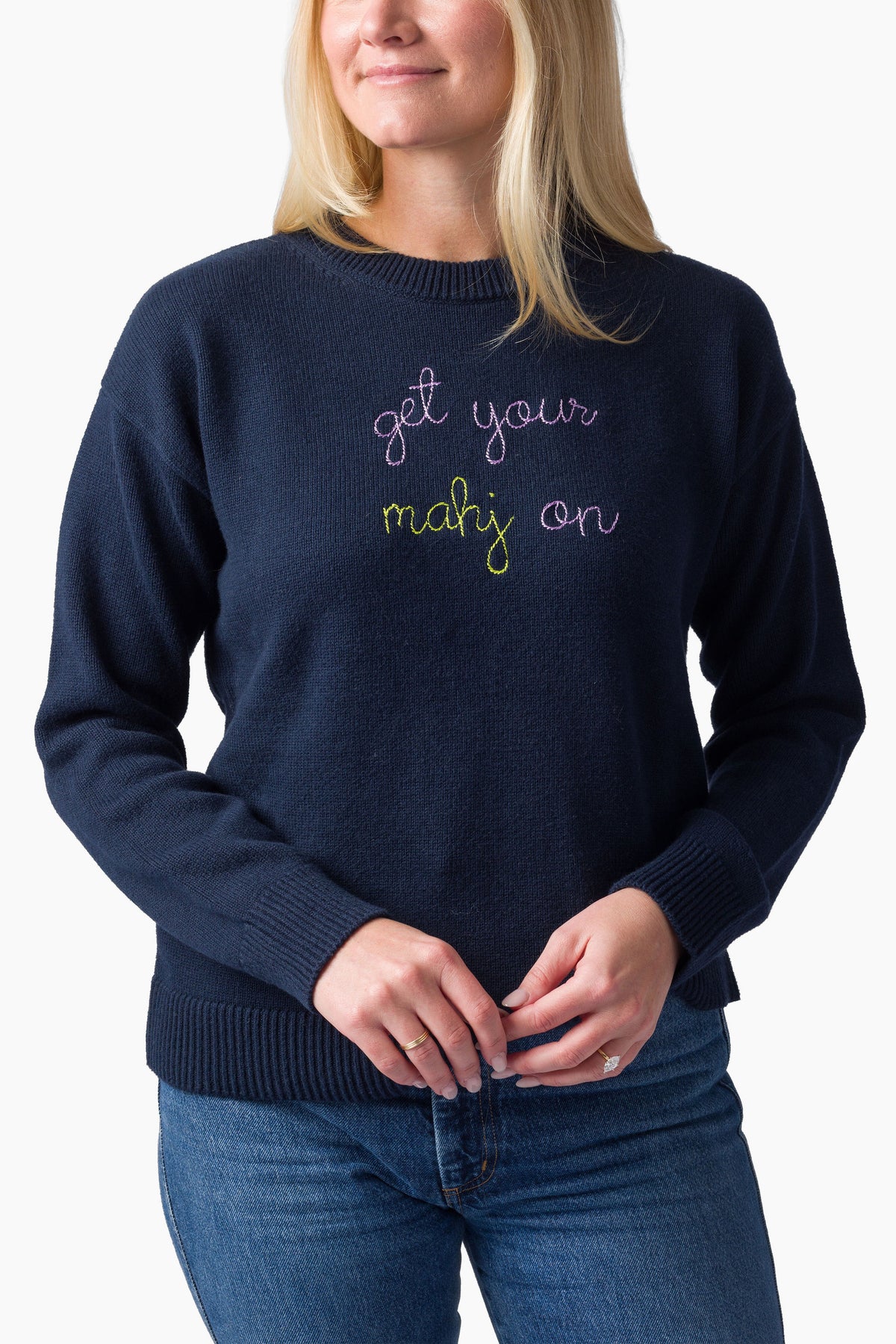 TML x Lingua Franca Maxine Navy Sweater - Get Your Mahj On