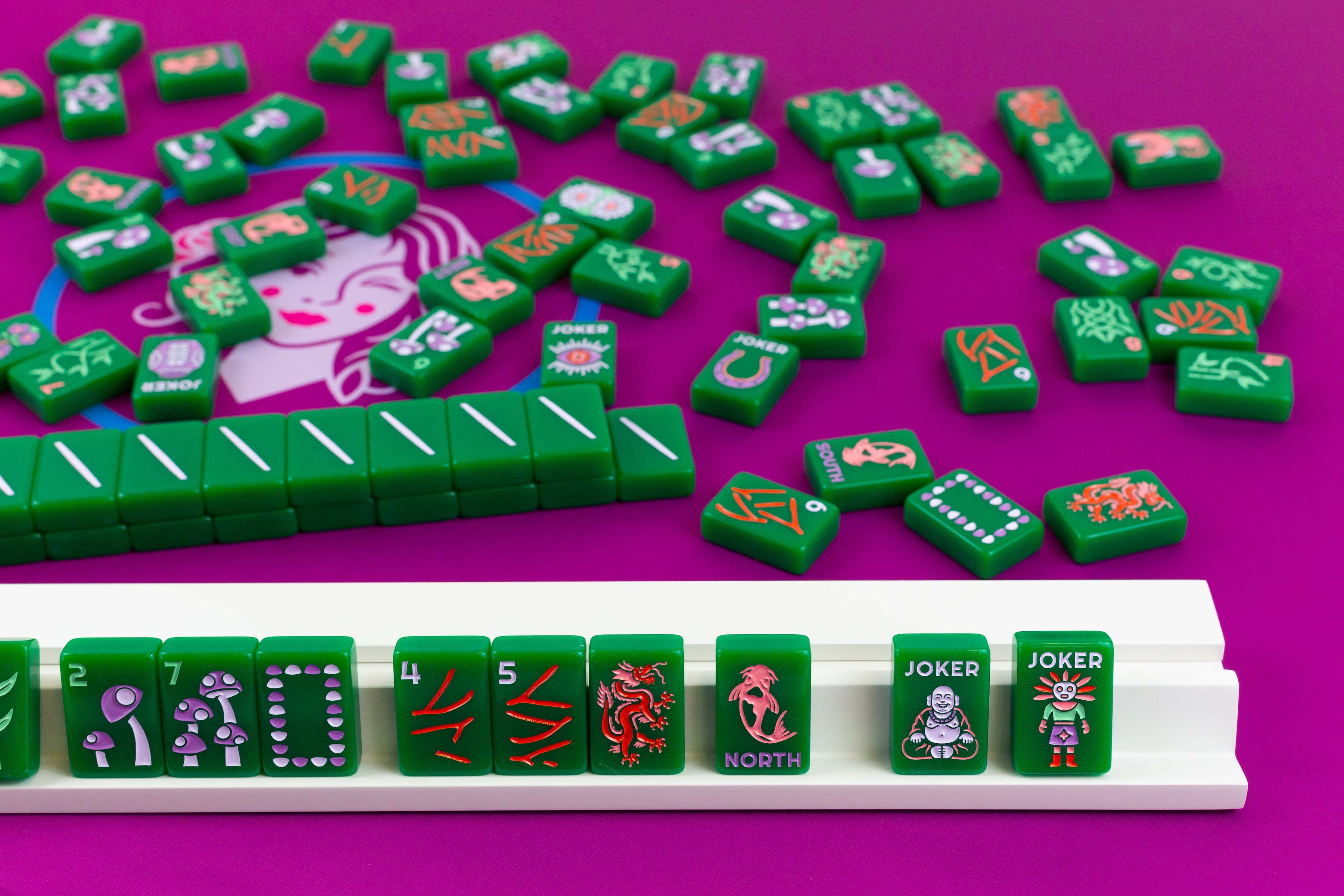 Unique Natural Jasper Green Jade Carved Chinese Mahjong Mah-jongg